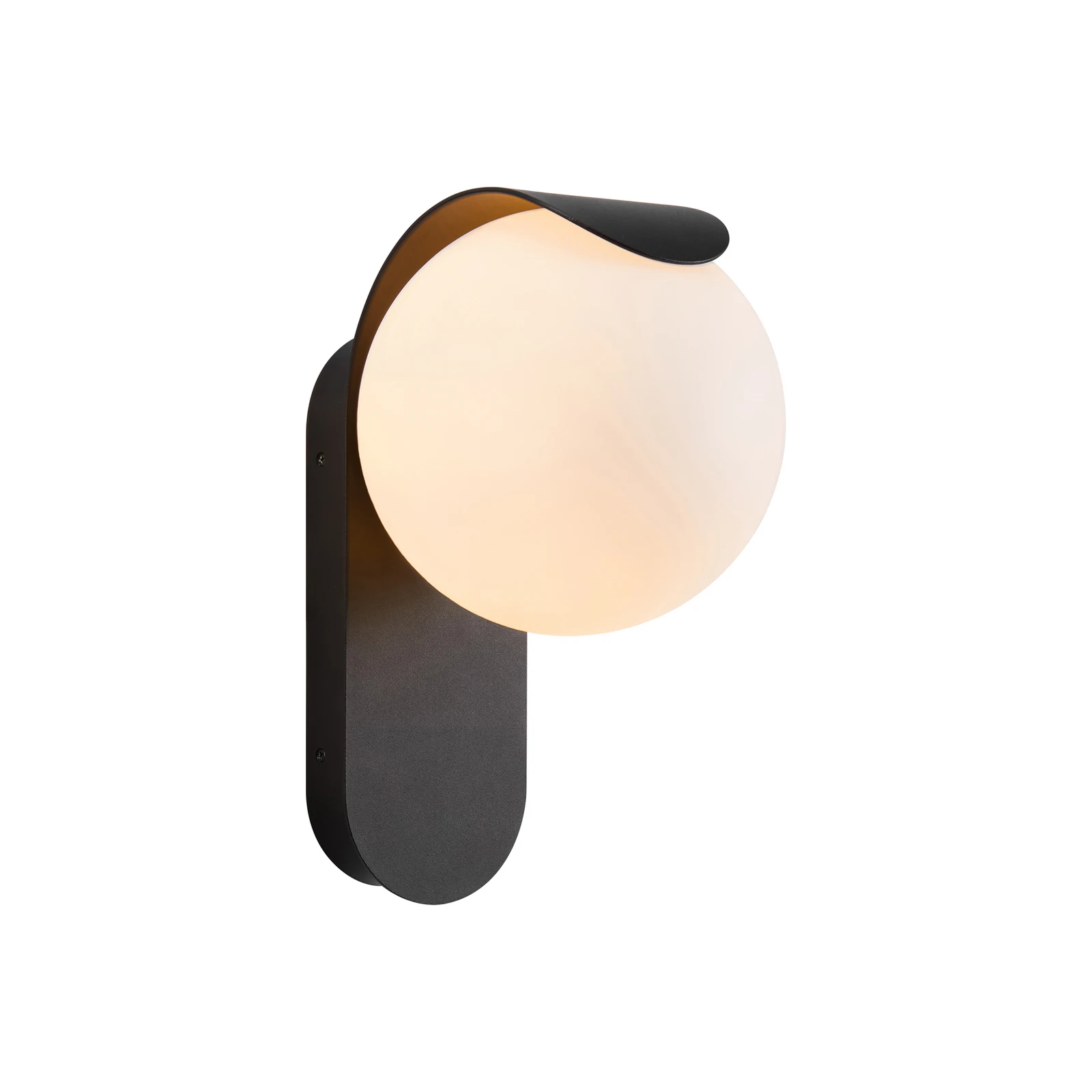 Black wall lamp with opal globe